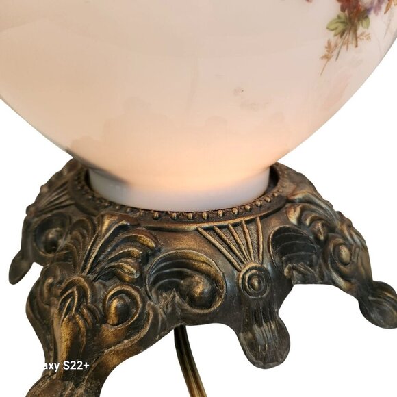 Vintage 3 way Table Lamp Floral Hand-Painted Glass Shade & Metal Base Electric D - Picture 13 of 16